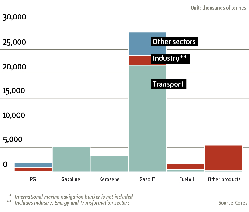 Petroleum product consumption by economic sector 2021 